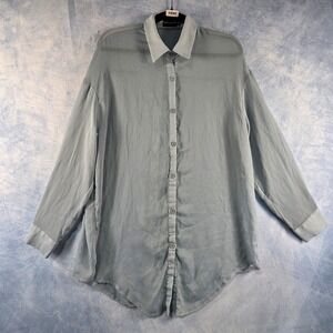 PrettyLittleThing Blue Button Back Long Sleeve Oversized Textured Shirt Size 6